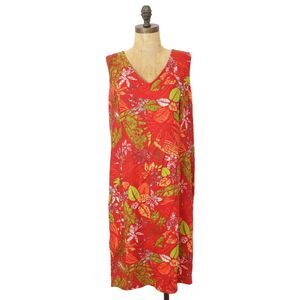 BAHAMA BEACH Hawaiian V-Neck Tank Dress 12 Red Floral Vacay Travel Coastal B29